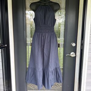 A New Day: Navy Blue Halter Maxi Dress Women's Size Small Boho Chic Pockets!!